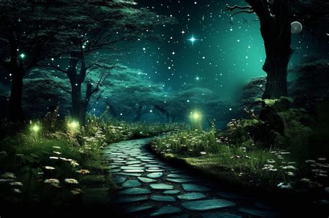 Premium Photo | Moonlit Night Enchanted Forest Path