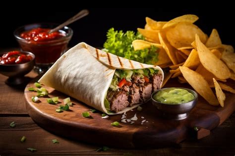 Burrito Tradicional Mexicano De Carne Con Papas Fritas De Nachos Y