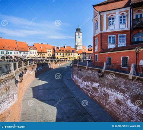 Vintage Square And Council Tower Sibiu Romania Stock Image Image Of