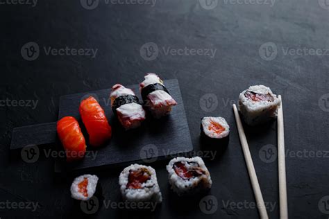 Japanese Sushi Food Maki Ands Rolls With Tuna Salmon Shrimp Crab