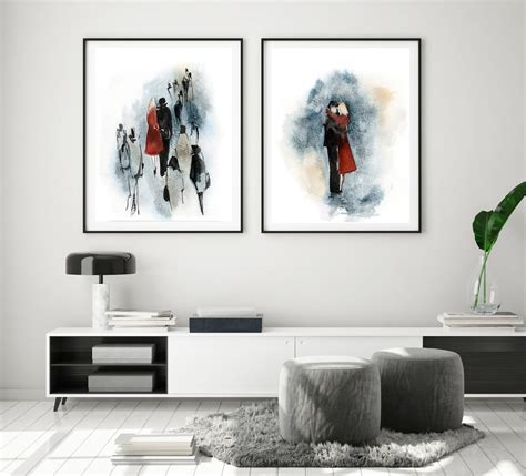 Love Story Painting 2 Art Prints Couple In Love Watercolor Etsy