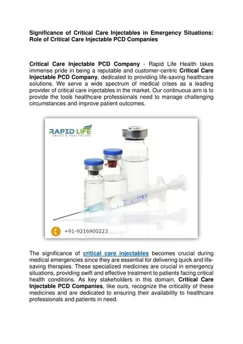 Ppt Role Of Critical Care Injectable Pcd Companies Powerpoint