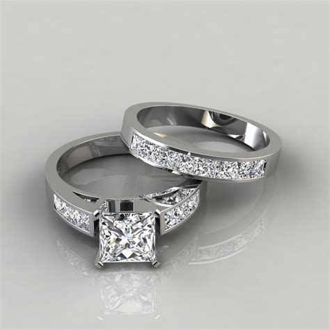 Moissanite Princess Cut Engagement Ring and Bridal Set