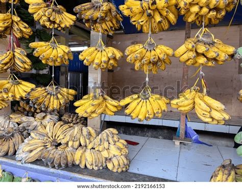 Different Types Bananas Hang On Counter Stock Photo 2192166153