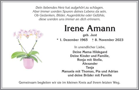 Traueranzeigen Von Irene Amann Allg Uer Zeitung