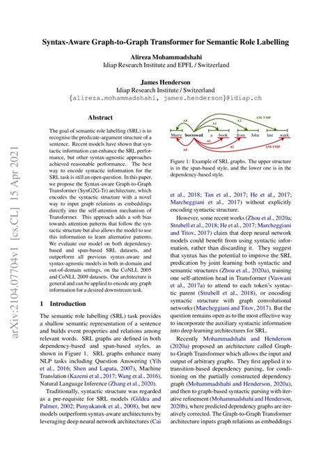 Syntax Aware Graph To Graph Transformer For Semantic Role Labelling