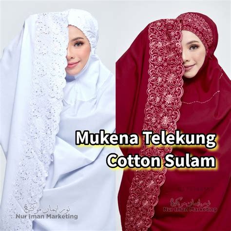 Telekung Cotton Kain Sembahyang Dewasa Mukena Murah Umrah Sulam Premium