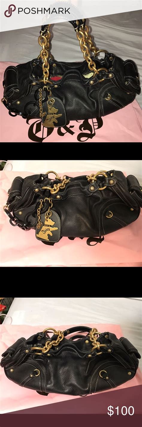 Cow Hide Black Leather Juicy Couture Handbag Black Leather