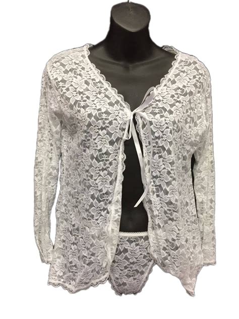 White Lace Long Sleeve Jacket Tie Front Set With Panty Womens Lingerie One Size Walmart Canada