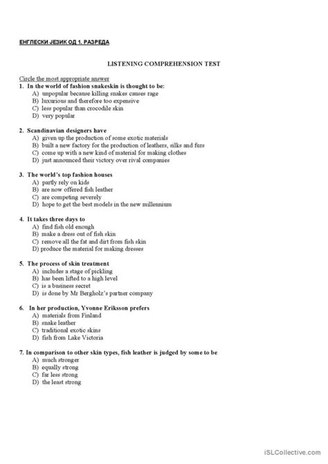 Listening Comprehension Test English Esl Worksheets Pdf And Doc