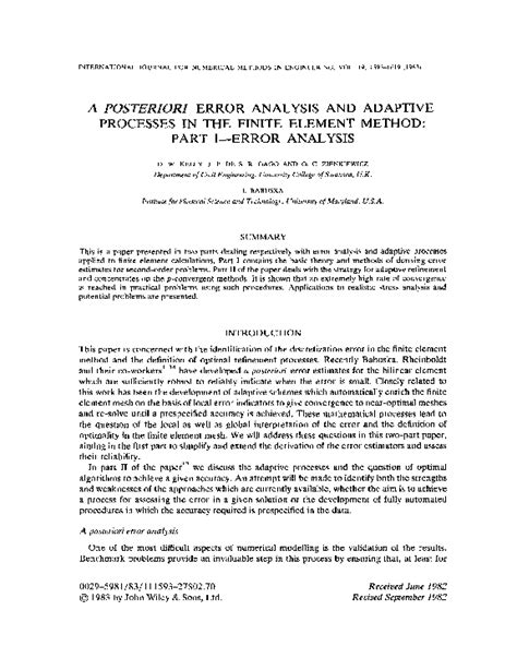 Pdf A Posteriori Error Analysis And Adaptive Processes In The Finite