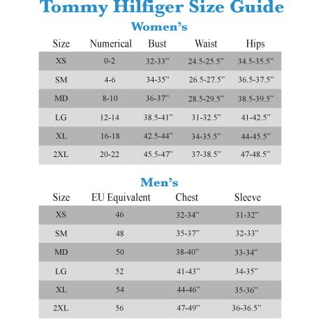 Tommy Hilfiger Size Chart: A Visual Reference of Charts | Chart Master