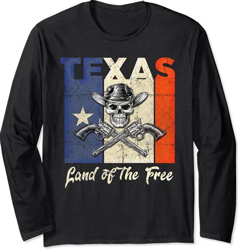 Retro Vintage Texas Lone Star State Flag Skull Alamo Long Sleeve T