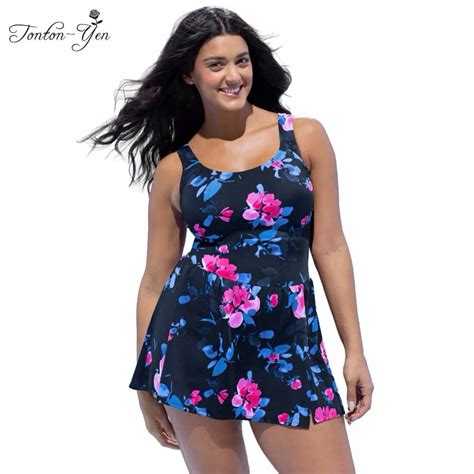 2017 New Plus Size Swimwear Women One Piece Swimsuit With Skirt Large Size Vintage Retro Fat Mm