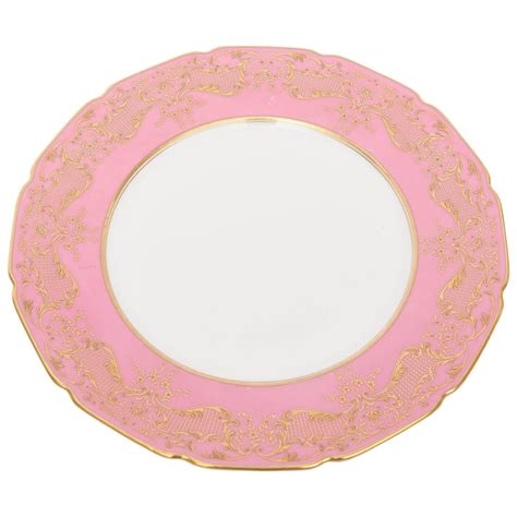 Antique Dinner Plates With Raised Gold On Pink Royal Doulton