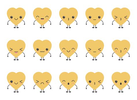 Cartoon heart shape emoji with different mood vector illustration ...