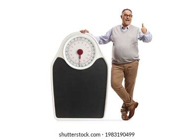 Full Length Portrait Mature Man Leaning Stock Photo