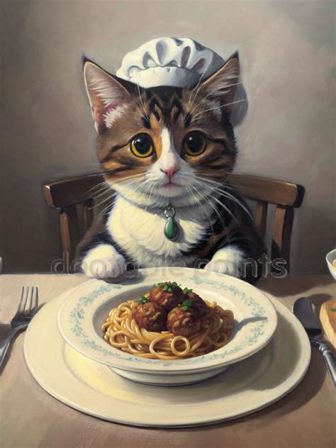 Spaghetti Cat Art Print Whimsical Kitchen Wall Decor T Etsy