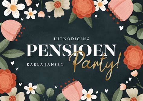 Moderne Uitnodiging Pensioen Party Bloemenkader Kaartje Go