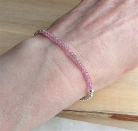 Pink Sapphire and Silver Bracelet Silver Personalized Dainty | Etsy