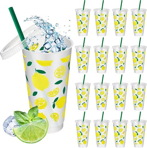 Amazon Silifine Pcs Plastic Lemonade Cups Oz Lemon Tumbler