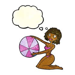 Cartoon Bikini Girl With Beach Ball Thought Vector Image