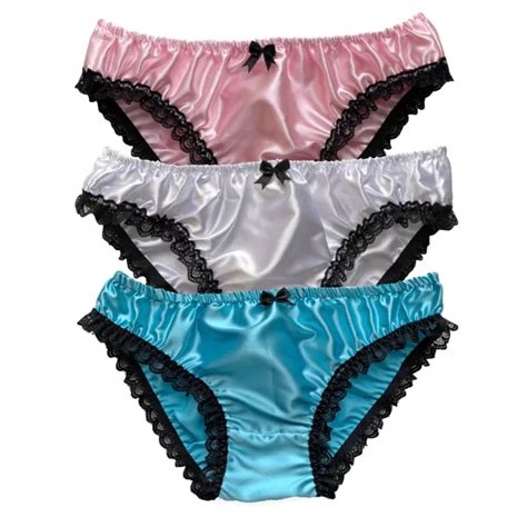 SATIN SILKY FRILLY Lace Sissy Panties Bikini Knickers Underwear Size 10