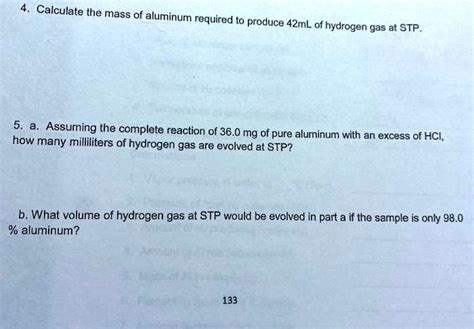 Calculate The Mass Of Aluminum Required To Produce Ml Of Hydrogen Gas