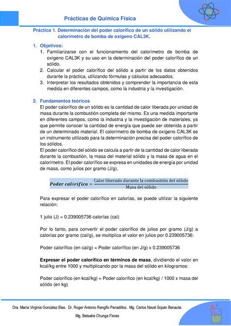 Pr Ctica Determinaci N Del Poder Calor Fico De Un S Lido Utilizando