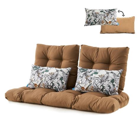 BLISSWALK Outdoor Settee Loveseat Bench Cushions w 2 Lumbar Pillows Set of 5 Wicker Tufted ...