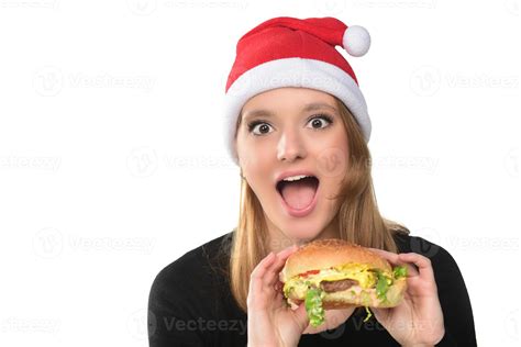 Portrait Of A Beautiful Funny Young Girl Eating Hamburger 15901743