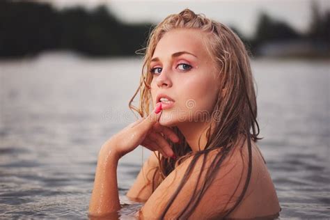 Beautiful Blonde Girl In Water Stock Image Image Of Lake Caucasian 121031889