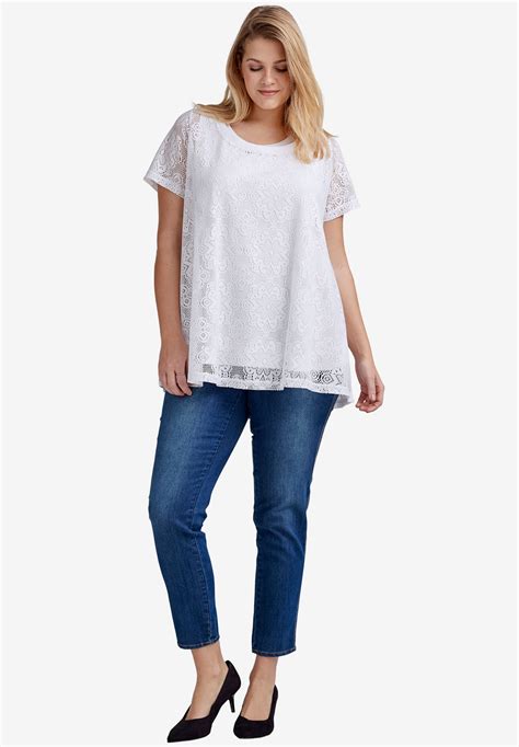 Floral Lace Short Sleeve Tunic By Ellos® Plus Size Clearance Ellos