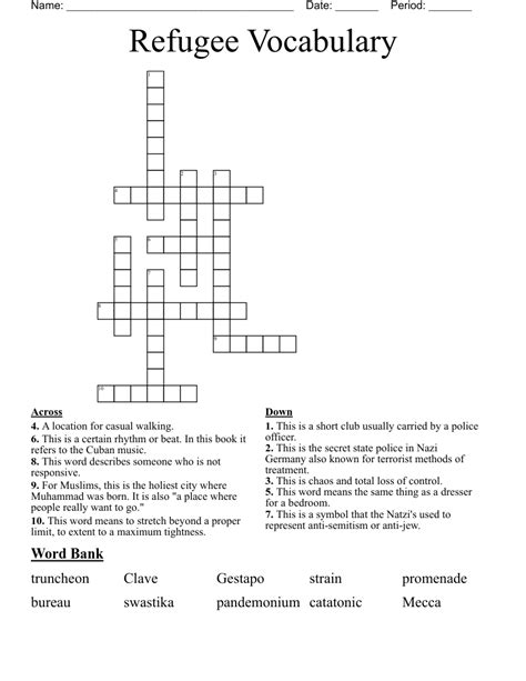 Refugee Vocabulary Crossword Wordmint