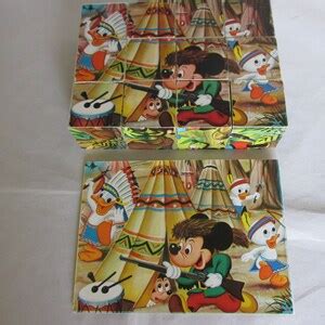 Vintage Disney Mickey Mouse Puzzle Blocks in Original Handled Box 6 ...