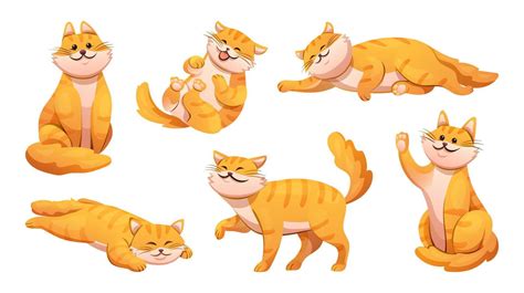 Set Of Cute Cat In Different Poses Cartoon Illustration 7817628 Vector