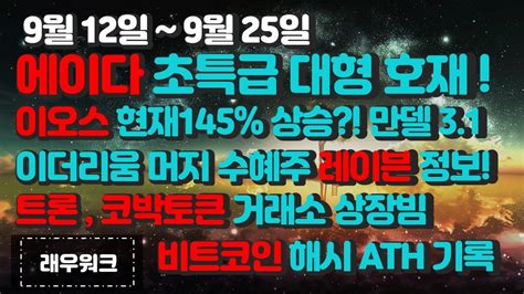 에이다 초특급 호재 비트코인 해시 ATH 이오스 만델 3 1 업그레이드 이더리움머지와 레이븐 코인 호재 소식 코박토큰