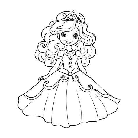 Раскраска Маленькая принцесса для детей | Премиум векторы