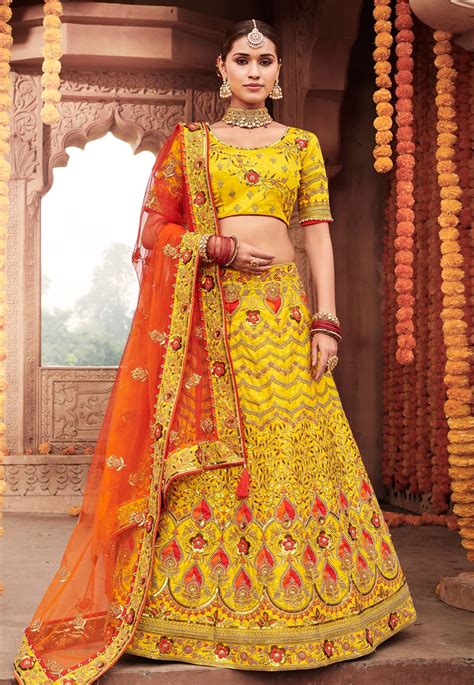 Yellow Silk Circular Lehenga Choli 3908