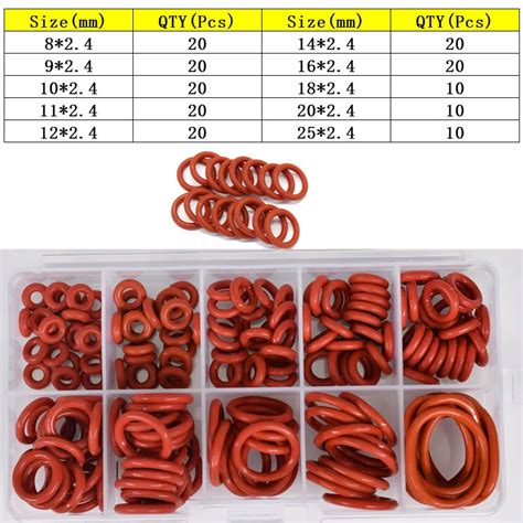 Red Silicone O Rings Gaskets Kit Produto Comest Vel VMQ Seals Anilhas