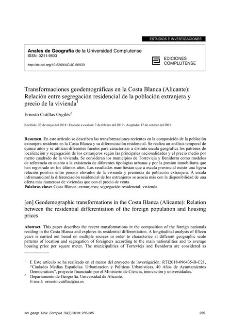 Pdf Transformaciones Geodemogr Ficas En La Costa Blanca Alicante