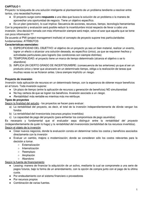 1er parcial Resumen Sapag Chain CAPÍTULO 1 Proyecto la búsqueda de