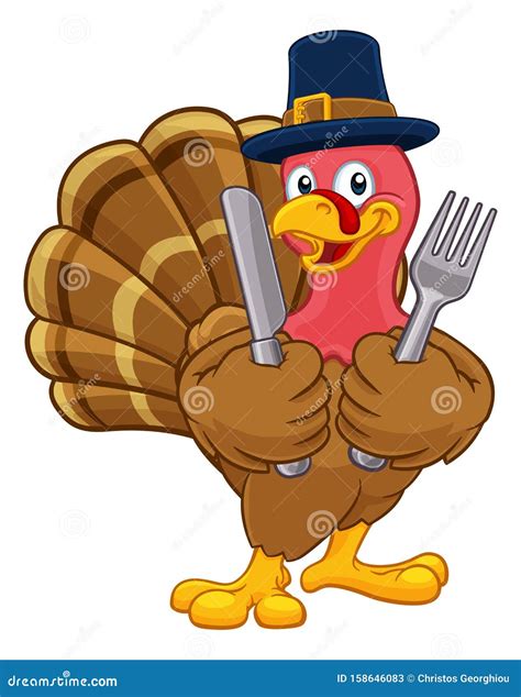 Turkey Pilgrim Hat Thanksgiving Cartoon Character Vector Illustratie