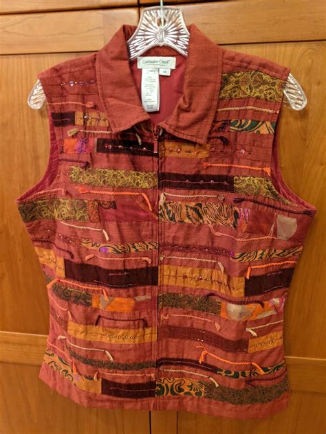 Coldwater Creek Embellished Embroidered Vest Rust Red M Ribbon