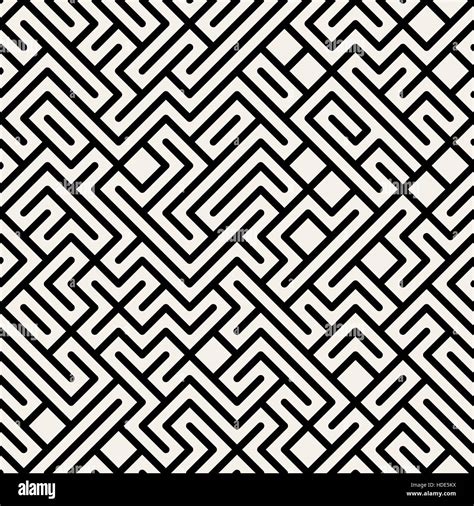 Vector Black And White Maze Geometric Seamless Pattern Stock Vector