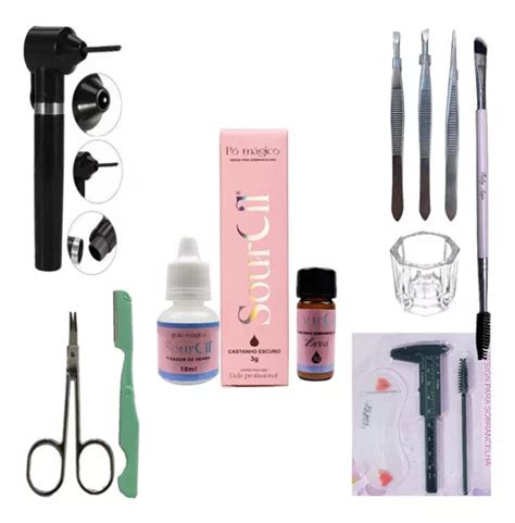 Kit Sourcil Henna Profissional Pincel Navalha Tesoura Dappen Cor