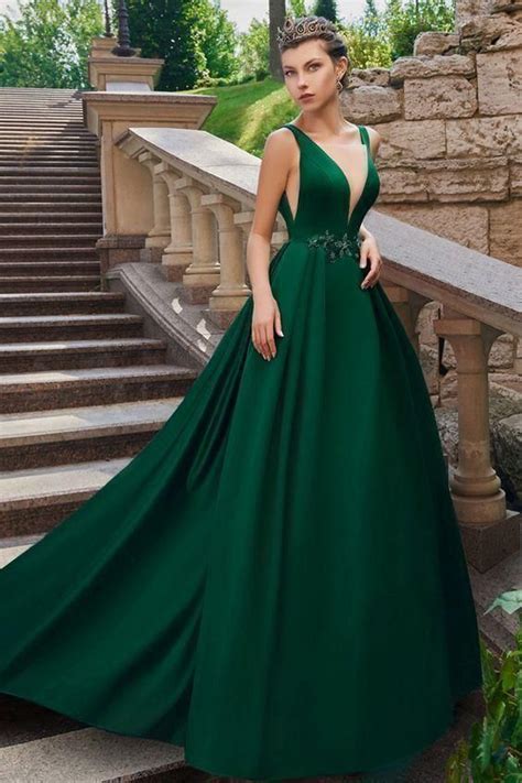 Graceful Tulle And Satin V Neck Neckline Floor Length A Line Evening