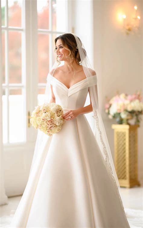 Simple Ballgown Wedding Dress With Off The Shoulder Sleeves Stella York Wedding Dresses