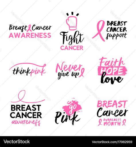 Breast Cancer Awareness Hand Drawn Text Quote Set Vector Image