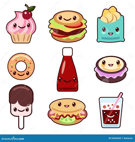 Kawaii Fast Food And Fruit Stock Vector Illustration Of Girl 56404655